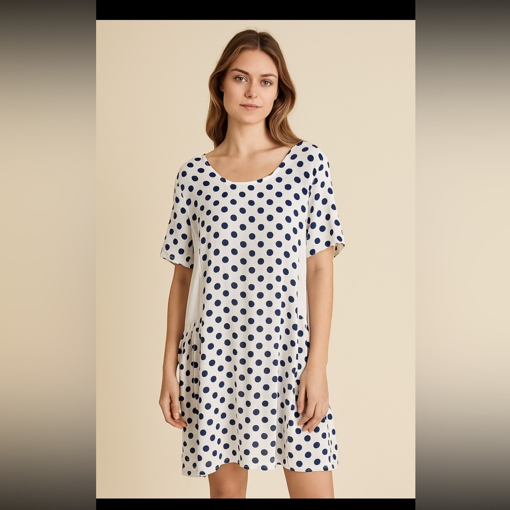 Beyond Capri Midi Swing Dress Woman One Size White Polka Dot
